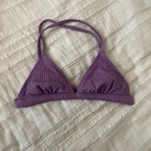 Purple Ribbed Triangle Bikini Top